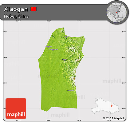 Physical Map of Xiaogan, cropped outside