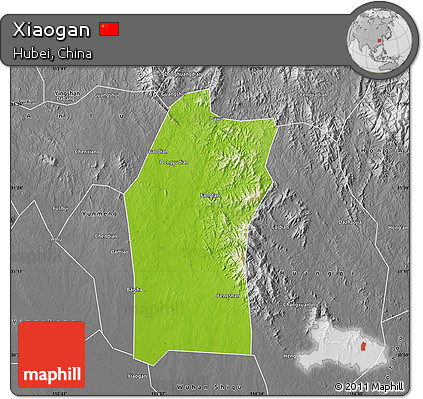 Physical Map of Xiaogan, desaturated