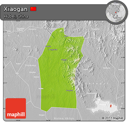 Physical Map of Xiaogan, lighten, desaturated