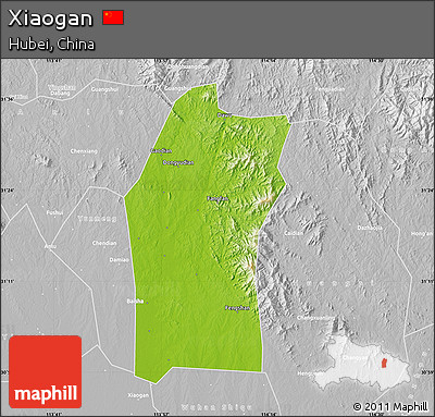 Physical Map of Xiaogan, lighten, desaturated