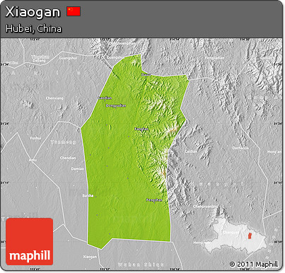 Physical Map of Xiaogan, lighten, desaturated