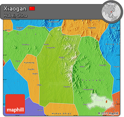 Physical Map of Xiaogan, political outside