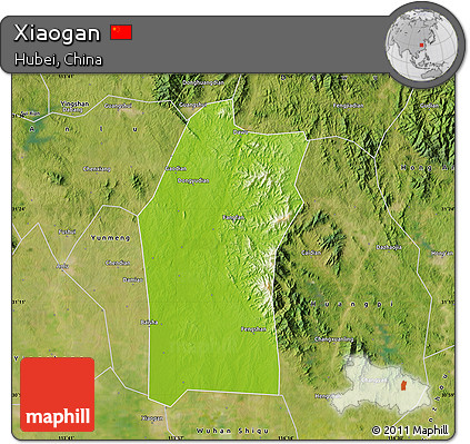 Physical Map of Xiaogan, satellite outside