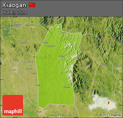 Physical Map of Xiaogan, satellite outside
