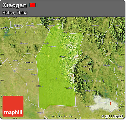 Physical Map of Xiaogan, satellite outside