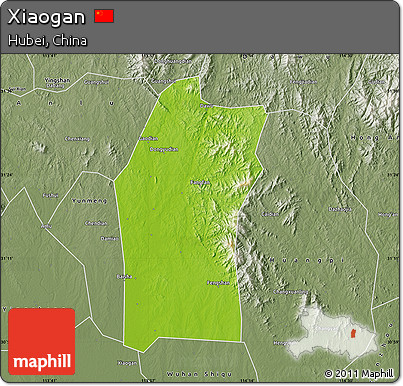 Physical Map of Xiaogan, semi-desaturated
