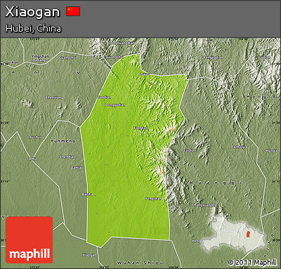 Physical Map of Xiaogan, semi-desaturated