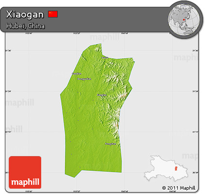 Physical Map of Xiaogan, single color outside