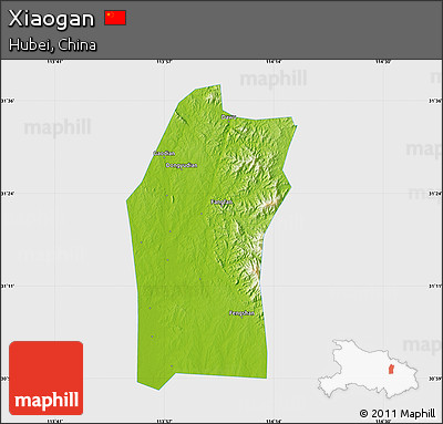 Physical Map of Xiaogan, single color outside