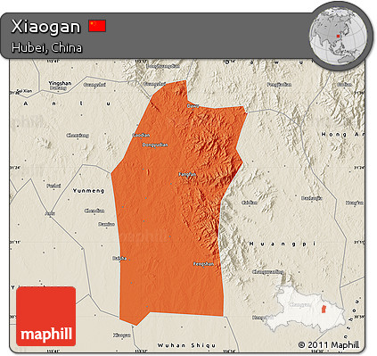 Political Map of Xiaogan, shaded relief outside