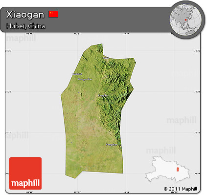 Satellite Map of Xiaogan, single color outside