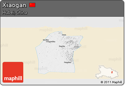 Classic Style Panoramic Map of Xiaogan, single color outside