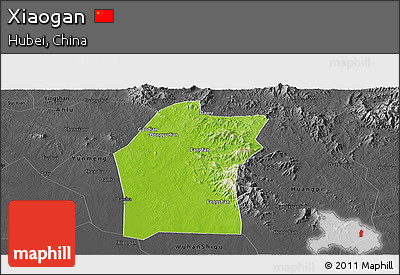 Physical Panoramic Map of Xiaogan, darken, desaturated