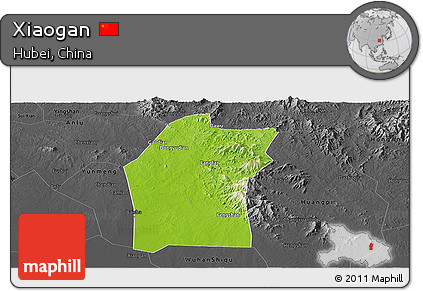 Physical Panoramic Map of Xiaogan, darken, desaturated