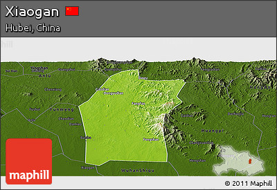 Physical Panoramic Map of Xiaogan, darken