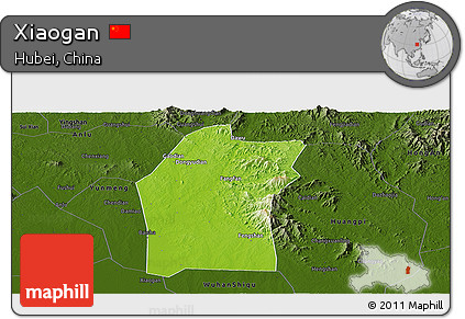 Physical Panoramic Map of Xiaogan, darken