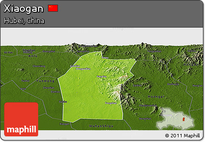 Physical Panoramic Map of Xiaogan, darken