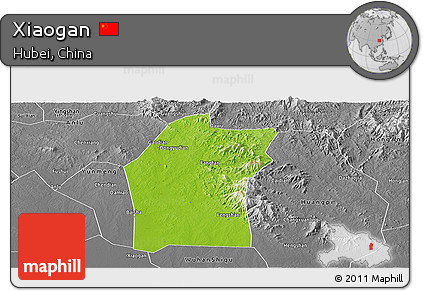 Physical Panoramic Map of Xiaogan, desaturated
