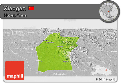 Physical Panoramic Map of Xiaogan, lighten, desaturated