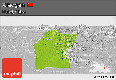 Physical Panoramic Map of Xiaogan, lighten, desaturated