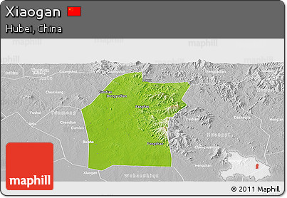Physical Panoramic Map of Xiaogan, lighten, desaturated