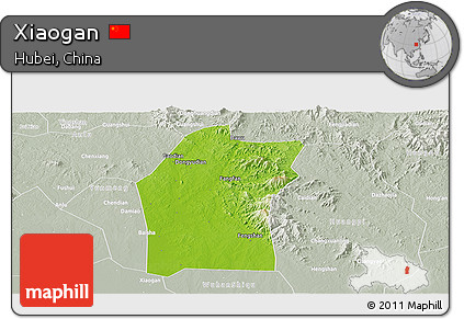Physical Panoramic Map of Xiaogan, lighten, semi-desaturated