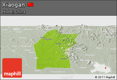 Physical Panoramic Map of Xiaogan, lighten, semi-desaturated