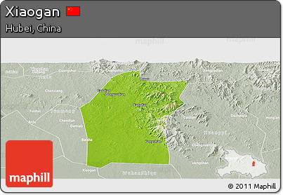 Physical Panoramic Map of Xiaogan, lighten, semi-desaturated