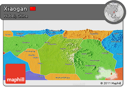Physical Panoramic Map of Xiaogan, political outside