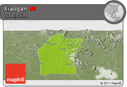 Physical Panoramic Map of Xiaogan, semi-desaturated