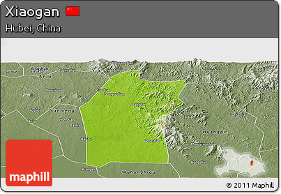 Physical Panoramic Map of Xiaogan, semi-desaturated