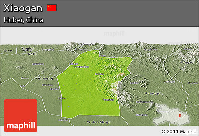 Physical Panoramic Map of Xiaogan, semi-desaturated