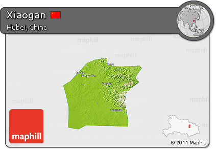 Physical Panoramic Map of Xiaogan, single color outside