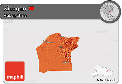 Political Panoramic Map of Xiaogan, cropped outside