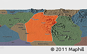 Political Panoramic Map of Xiaogan, darken, semi-desaturated