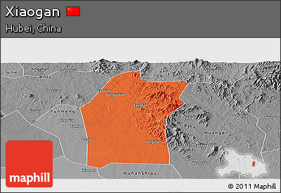 Political Panoramic Map of Xiaogan, desaturated