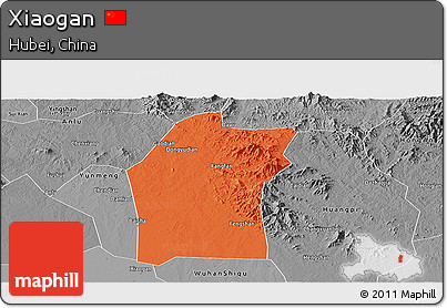 Political Panoramic Map of Xiaogan, desaturated