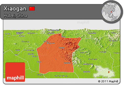 Political Panoramic Map of Xiaogan, physical outside