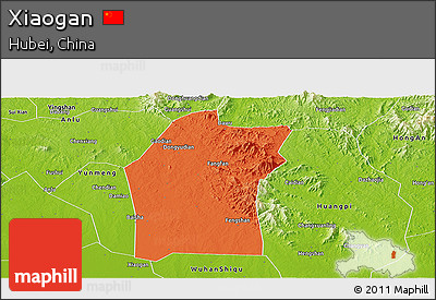 Political Panoramic Map of Xiaogan, physical outside