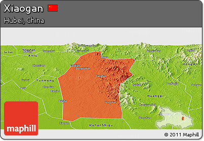 Political Panoramic Map of Xiaogan, physical outside