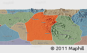 Political Panoramic Map of Xiaogan, semi-desaturated