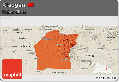 Political Panoramic Map of Xiaogan, shaded relief outside