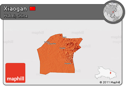 Political Panoramic Map of Xiaogan, single color outside