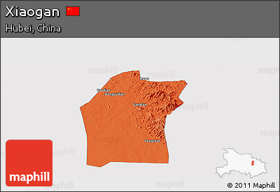 Political Panoramic Map of Xiaogan, single color outside