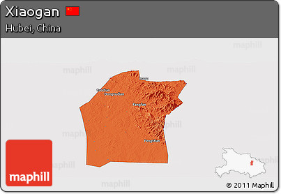 Political Panoramic Map of Xiaogan, single color outside
