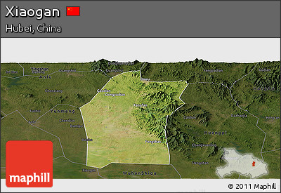 Satellite Panoramic Map of Xiaogan, darken