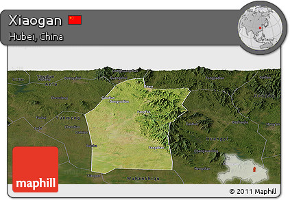 Satellite Panoramic Map of Xiaogan, darken
