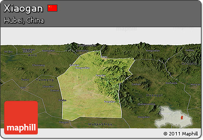 Satellite Panoramic Map of Xiaogan, darken