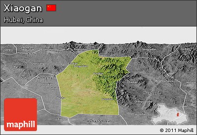 Satellite Panoramic Map of Xiaogan, desaturated