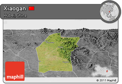 Satellite Panoramic Map of Xiaogan, desaturated